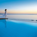 Two-tiered outdoor pool with Aegean Sea views