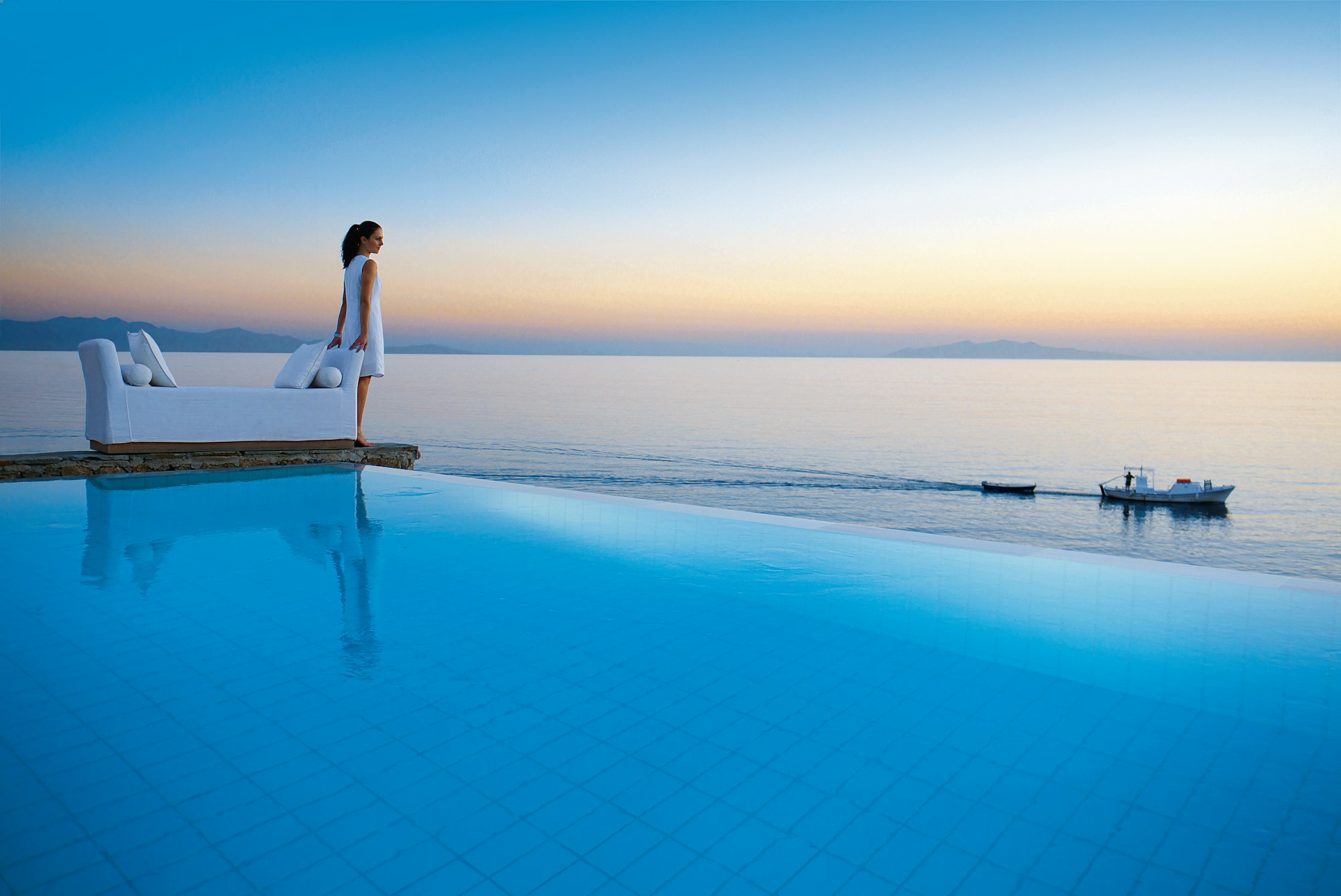 Two-tiered outdoor pool with Aegean Sea views