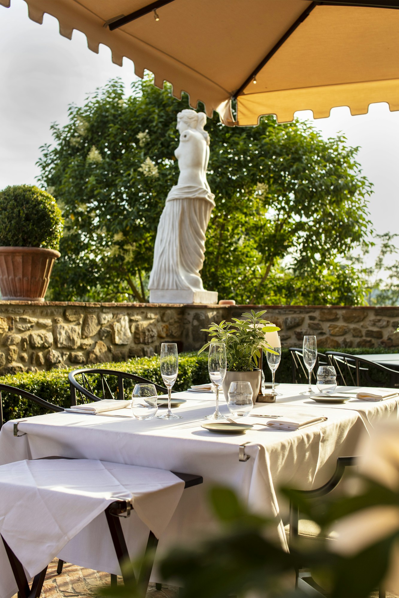 Restaurant Terrace with Statue